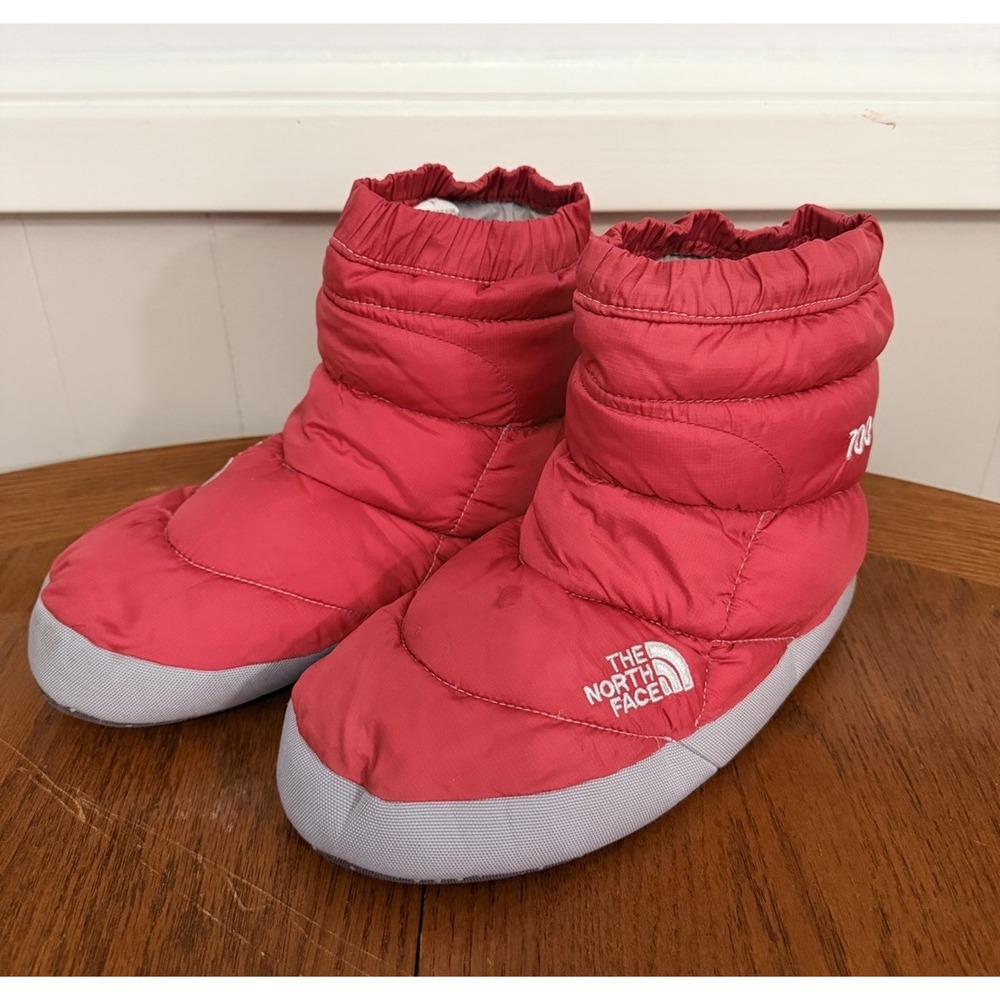 North Face Nuptse Apres Booties Women M Red 700-Fill Down Insulated Slipper Shoe